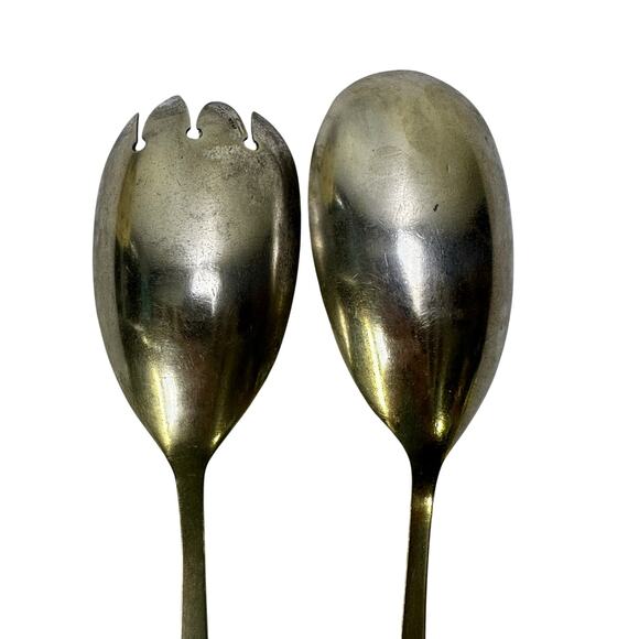 Antique Silver-Plated 11" Salad Serving Set Decorative Floral Porcelain Handles - Picture 8 of 8